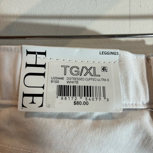 HUE Sz XL Double Cuffed Ultra Soft Distressed Pull  On High Rise Jeggings NEW - Picture 7 of 11